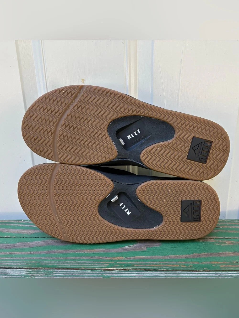 Reef Mens Sz 12 Fanning Bottle Opener Sole Black Flip Flops Thong Sandals